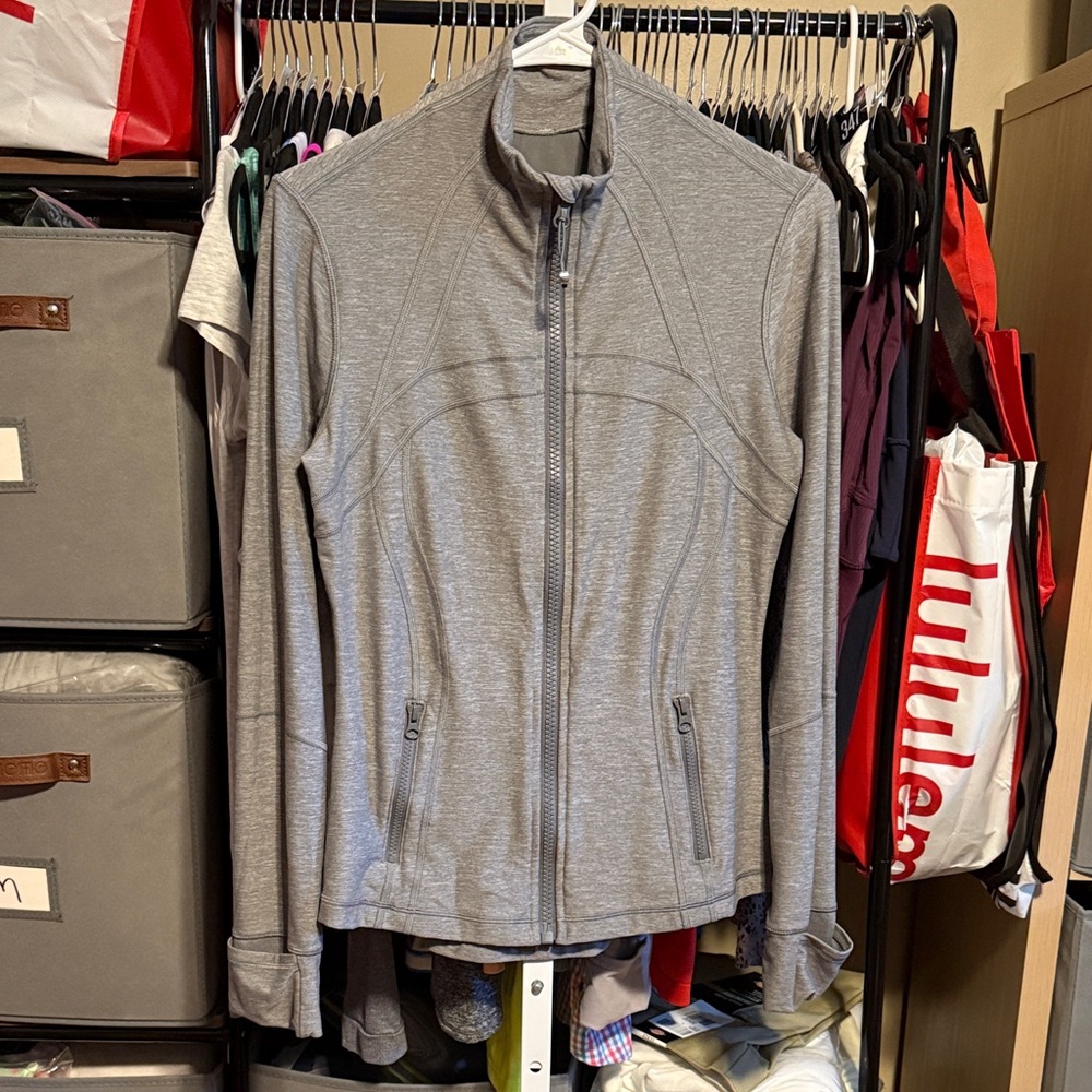 Lululemon Define Jacket Brushed Luon Sz 8 Heathered Slate Grey Fitted Hip Length